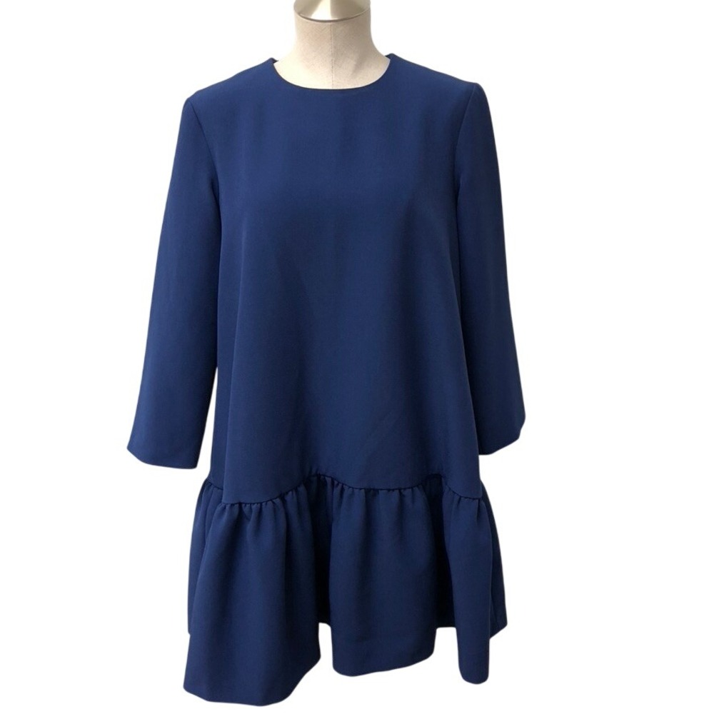 EDIT Dress‎ Womens Medium Royal Blue Ruffle Drop Waist Long Sleeve Shift Dress
